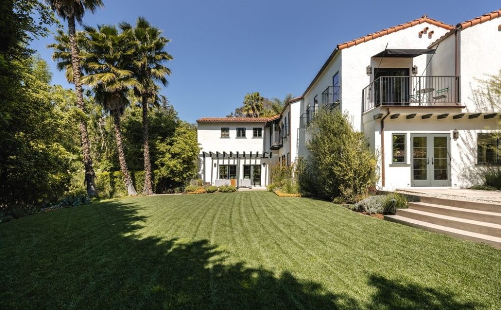 Los Feliz Private and Gated Spanish Colonial Estate amazing large lush lawn.