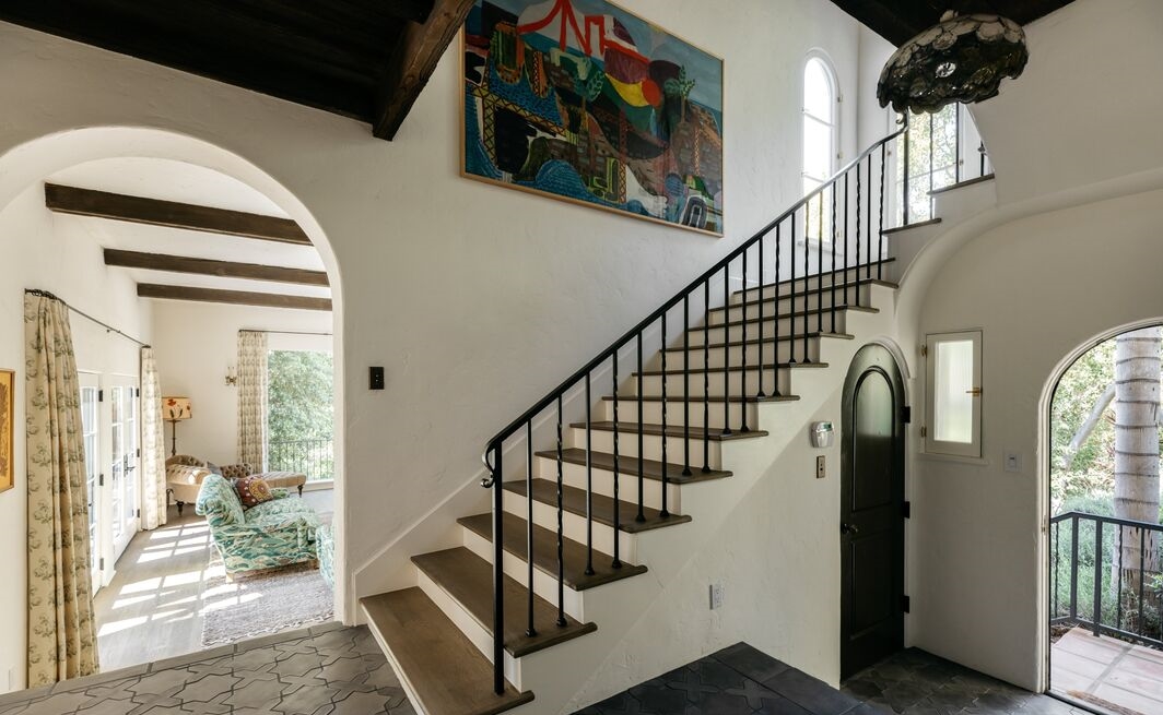 Los Feliz Private and Gated Spanish Colonial Estate Grand Entry Staircase