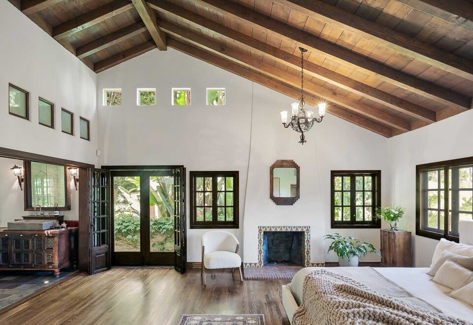 Classic Spanish Architectural Stunning Sunset Strip home with Magnificent high beamed ceilings in huge primary bedroom
