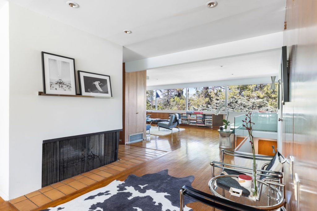 Woodland Hills Richard Neutra Magnificent Living room design and dynamic fireplace